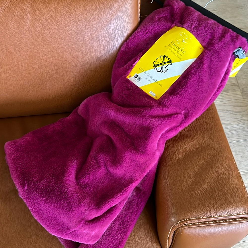 CXL by Christian Lacroix magenta pink oversized faux fur throw blanket